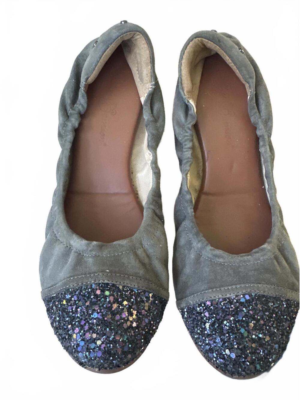 Matt Bernson Stylish Gray Suede Foldable Flats with Glittered Toe